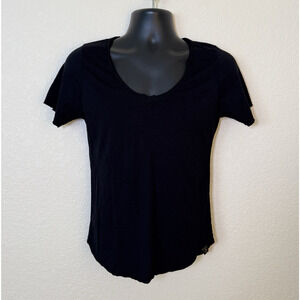 One Golden Thread Black Shirt Raw Edge Tree V-Neck Medium Organic Minimalist